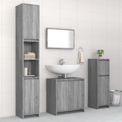 Set de muebles de baño 4 pzas madera contrachapada gris sonoma