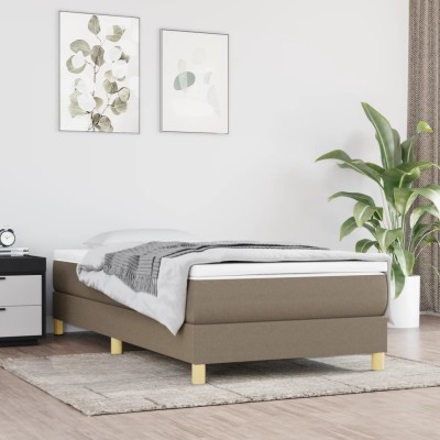 Cama box spring con colchón tela gris taupe 80x200 cm