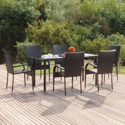 Juego de comedor de jardín 7 piezas ratán sintético negro