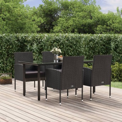 Set de muebles jardín 5 pzas con cojines ratán sintético negro