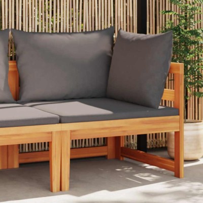 Sofá de esquina madera maciza de acacia con cojines gris oscuro
