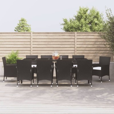 Set de comedor jardín 11 pzas con cojines ratán sintético negro