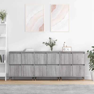 Aparadores 3 uds madera contrachapada gris Sonoma