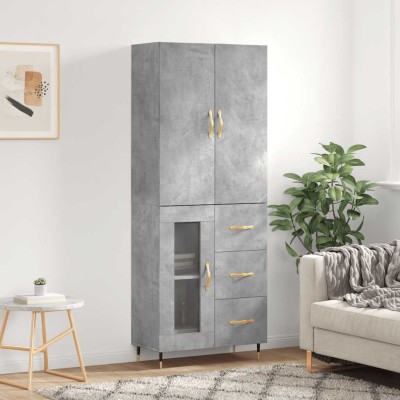 Aparador alto madera contrachapada gris hormigón 69,5x34x180 cm