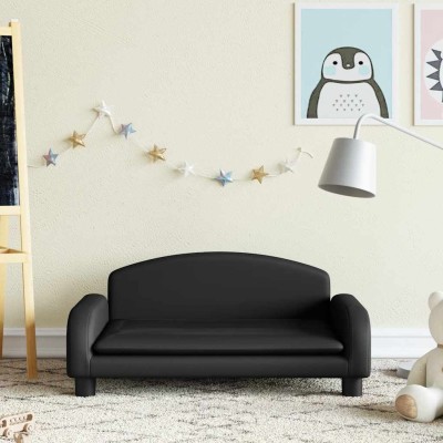 Sofá para niños de cuero sintético negro 70x45x30 cm
