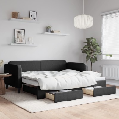 Sofá cama nido con cajones tela negro 90x190 cm