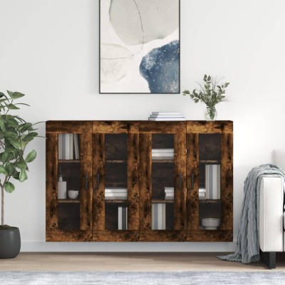 Armarios de pared 2 uds madera de ingeniería roble ahumado