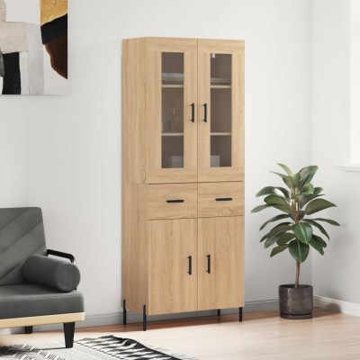 Aparador alto madera contrachapada color roble 69,5x34x180 cm