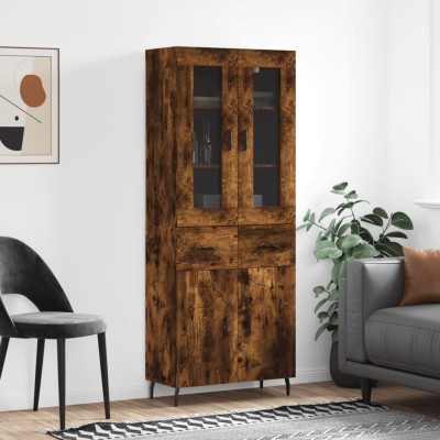 Aparador alto madera contrachapada roble ahumado 69,5x34x180 cm