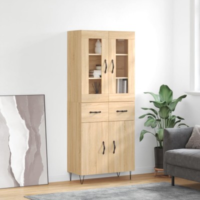 Aparador alto madera contrachapada color roble 69,5x34x180 cm