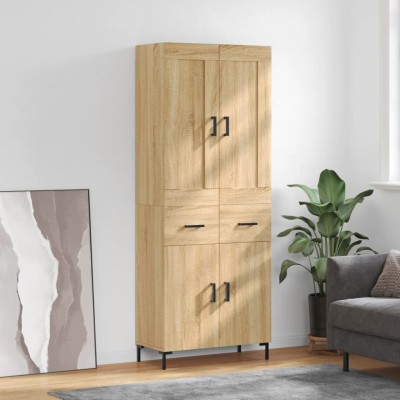 Aparador alto madera contrachapada color roble 69,5x34x180 cm
