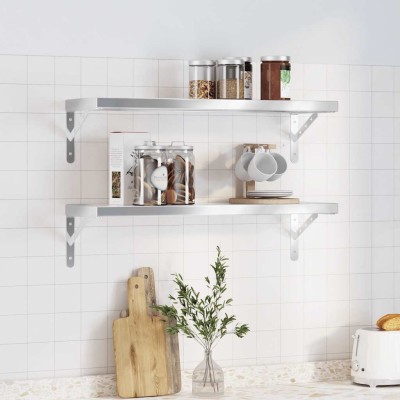 Estantes de pared 2 uds acero inoxidable plateado 75x23,5x3 cm