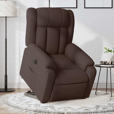 Sillón eléctrico reclinable elevable de tela marrón oscuro
