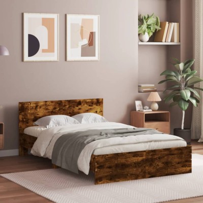 Estructura de cama con cabecero roble ahumado 120x200 cm