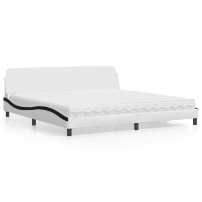 Cama con colchón cuero sintético blanco y negro 200x200 cm