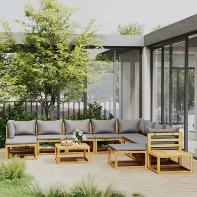 Muebles de jardín 12 pzas cojines madera maciza de acacia