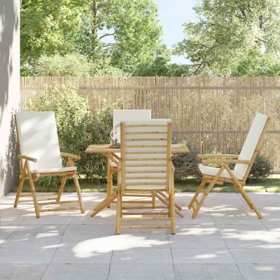 Sillas jardín plegables reclinables y cojines 4 uds bambú crema