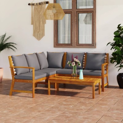 Muebles de jardín 4 pzas cojines crema madera maciza de acacia