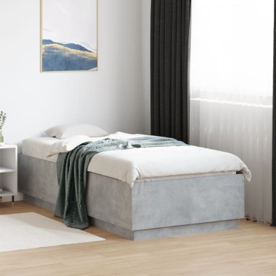 Estructura cama con luces LED madera gris hormigón 75x190 cm