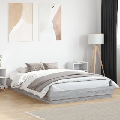 Estructura de cama con luces LED gris Sonoma 150x200 cm