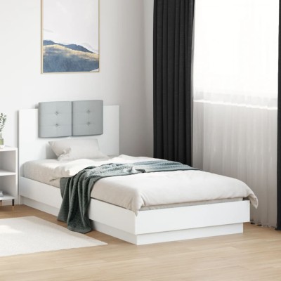 Estructura cama con cabecero madera ingeniería blanca 75x190 cm