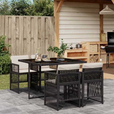 Set de muebles jardín 5 pzas con cojines ratán sintético negro
