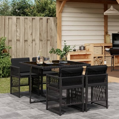 Set de muebles jardín 5 pzas con cojines ratán sintético negro