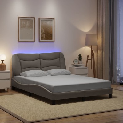 Estructura cama con LED sin colchón tela gris taupe 120x200 cm