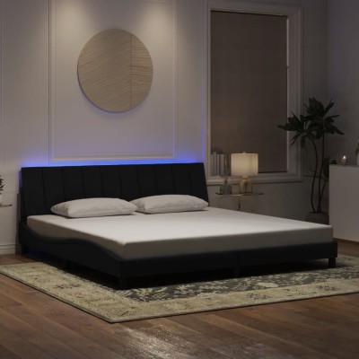 Estructura de cama con luces LED terciopelo negro 200x200 cm