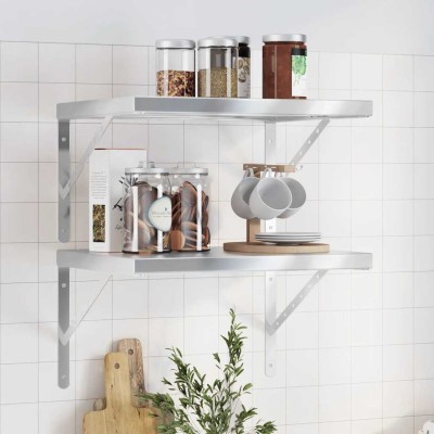 Estantes de pared 2 uds acero inoxidable plateado 50x40 cm