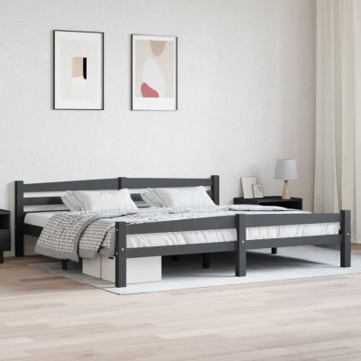 Estructura cama sin colchón madera pino gris oscuro 200x200 cm