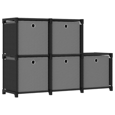 Estantería de 5 cubos con cajas de tela negro 103x30x72,5 cm