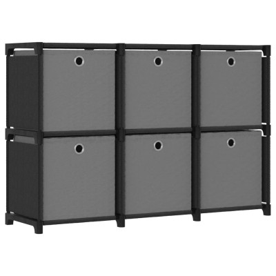 Estantería de 6 cubos con cajas de tela negro 103x30x72,5 cm