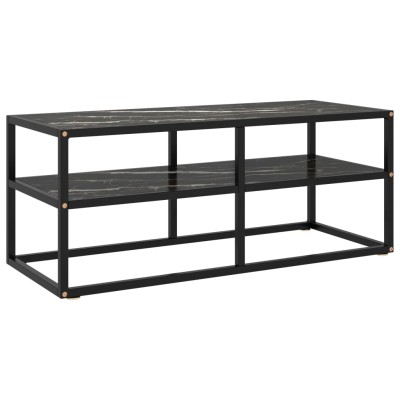 Mueble para TV negro con vidrio de mármol negro 100x40x40 cm
