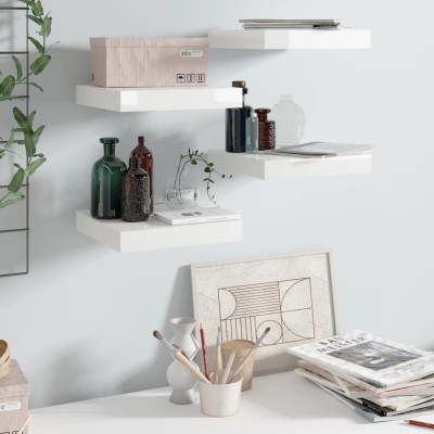 Estante flotante de pared 4 uds MDF blanco brillo 23x23,5x3,8cm