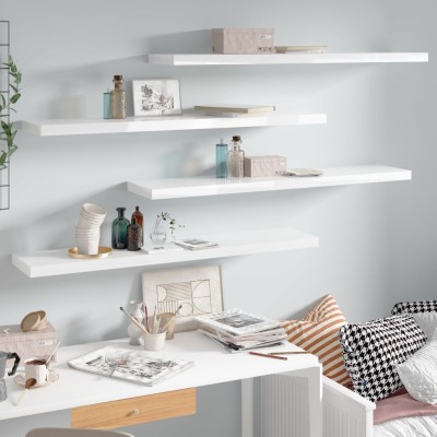 Estante flotante pared 4 uds MDF blanco brillo 120x23,5x3,8 cm