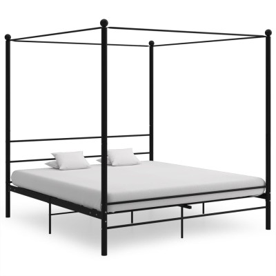 Estructura de cama con dosel sin colchón metal negro 180x200 cm
