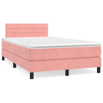 Cama box spring con colchón terciopelo rosa 120x190 cm
