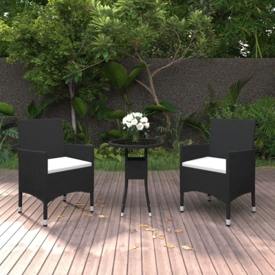 Juego de comedor de jardín 3 piezas ratán sintético negro