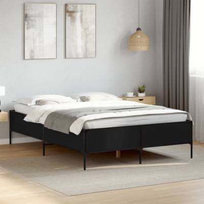 Estructura de cama madera de ingeniería y metal negro 140x200cm
