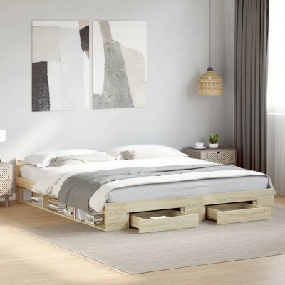 Cama con cajones madera ingeniería roble Sonoma 180x200 cm