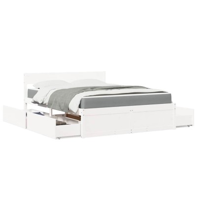 Cama con cajones y colchón madera maciza pino blanca 140x200 cm