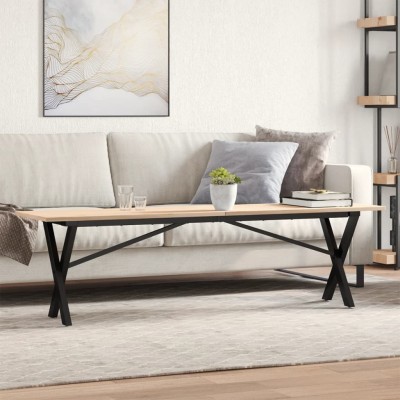 Mesa de centro marco X madera maciza pino y acero 160x40x45 cm