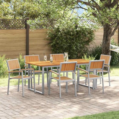 Conjunto de Comedor de Jardín 7 pcs Gris y marrón