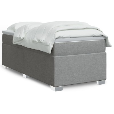 Cama box spring con colchón tela gris claro 90x200 cm