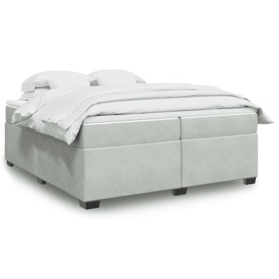 Cama box spring con colchón terciopelo gris claro 200x200 cm