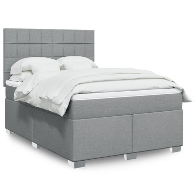 Cama box spring con colchón tela gris claro 140x200 cm