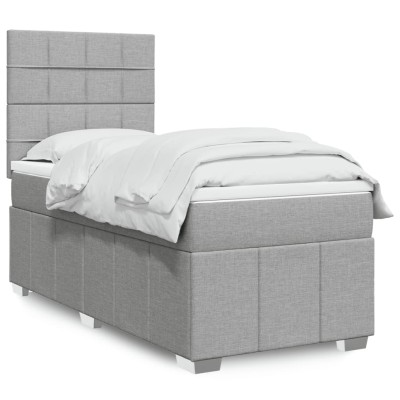 Cama box spring con colchón tela gris claro 90x200 cm