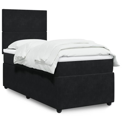 Cama box spring con colchón terciopelo negro 80x200 cm