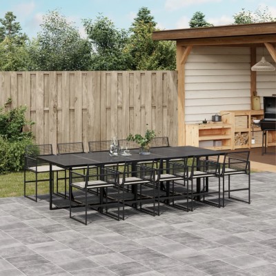 Set de comedor jardín 11 pzas con cojines ratán sintético negro